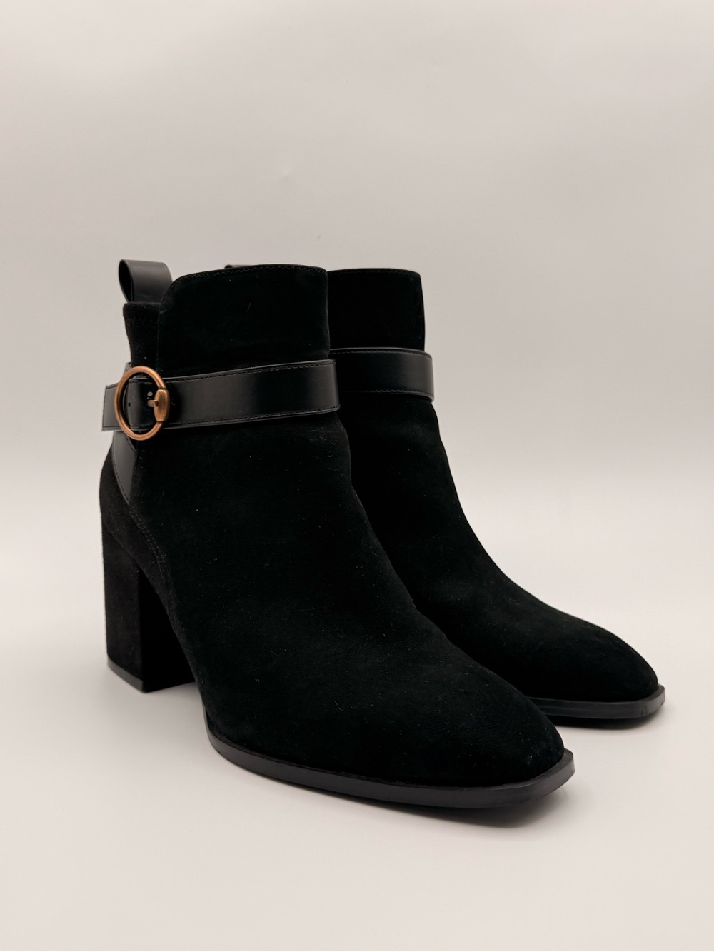 VIONIC Tenley Black Suede Square Toe Block Heel Ankle Boots Size 8